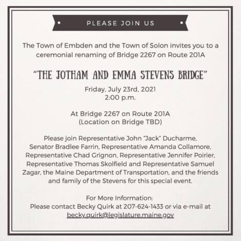 201A Bridge Renaming to The Jotham and Emma Stevens Bridge.